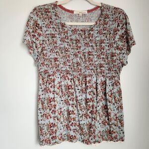 Rewind Junior's Size XL Floral Smocked Babydoll Pullover Short Sleve Lace Hem